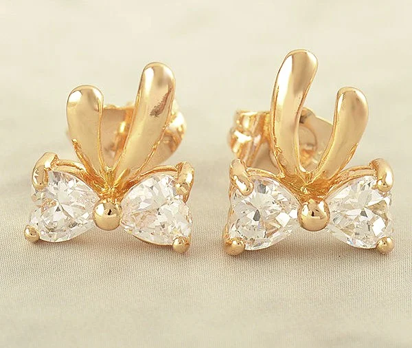 Brilliant 10K GF Clear Crystal Love Knot Stud Earrings