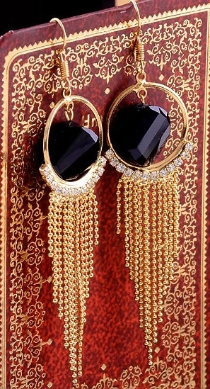Black Topaz Gems Earrings 14k Yellow Gold Filled Jewelry