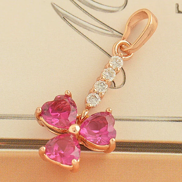 10K Rose Gold Filled Red Ruby & Cubic Zirconia Clover Pendant
