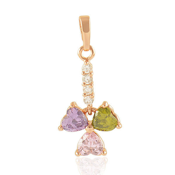 Lucky 10K Rose Gold Filled Multi Color Crystal Clover Pendant