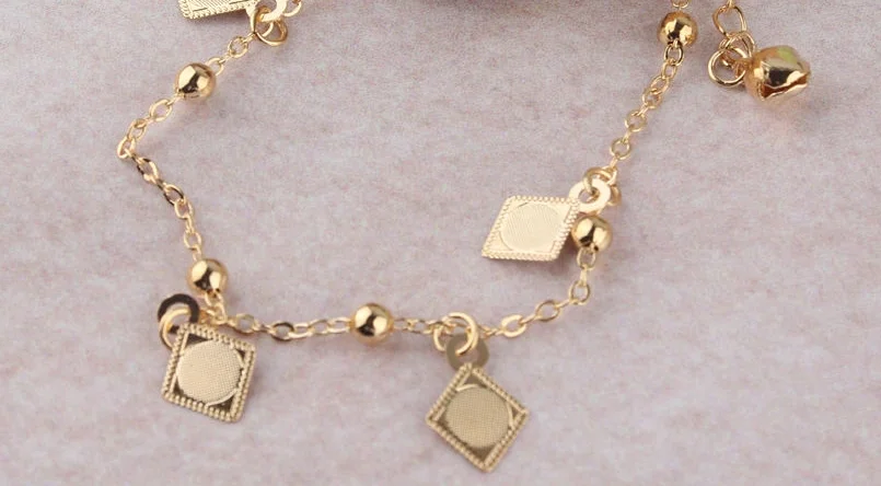 14k Gold Filled Rhombus Bell Chain Ankle Bracelet Bangle Jewelry