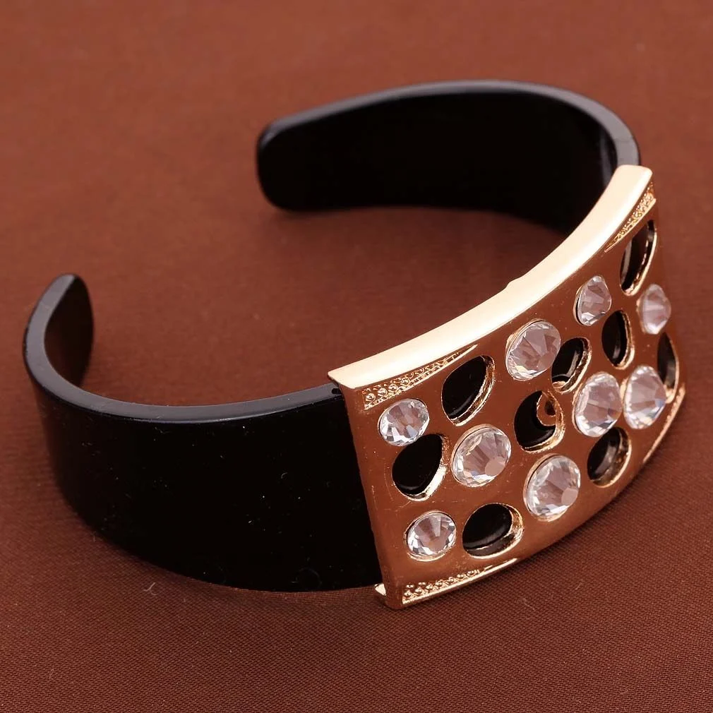 Black Resin Bangle Hollow Rhinestone Inlay Cuff Bracelet