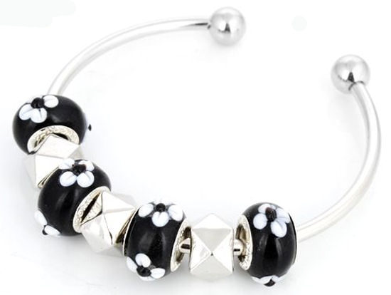 Lampwork Glass Silver Plated European Beaded Charm Bracelet Bangle