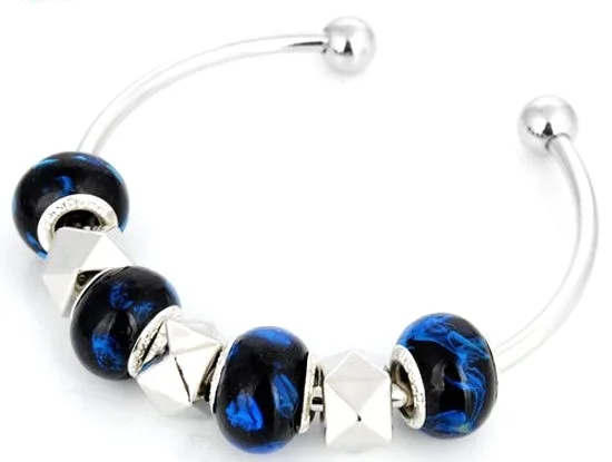 Lampwork Glass Silver Plated European Beaded Charm Bracelet Bangle