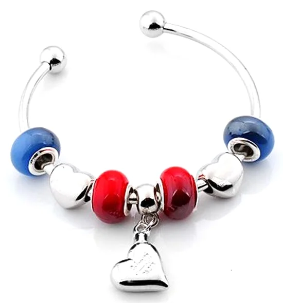Lampwork Glass Silver Plated European Beaded Charm Bracelet Bangle