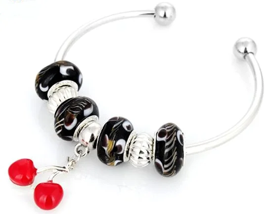 Lampwork Glass Silver Plated European Beaded Charm Bracelet Bangle