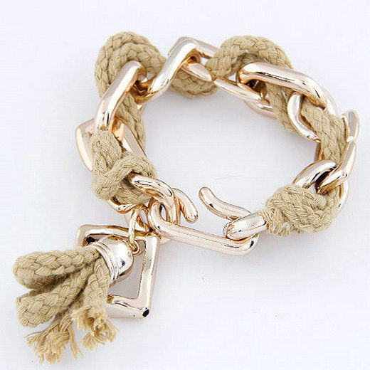 Charm Jewelry Brown Rope Gold Metal Chain Bracelet