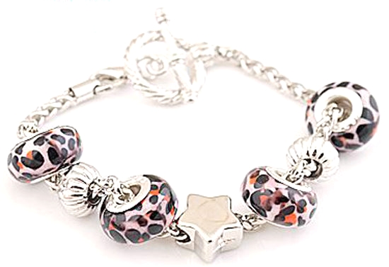 Handmade Style European Beaded Charm Bracelet Leopard Grain