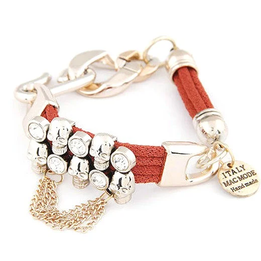 Red Rope Gold Skull Crystal Pendant Bracelet