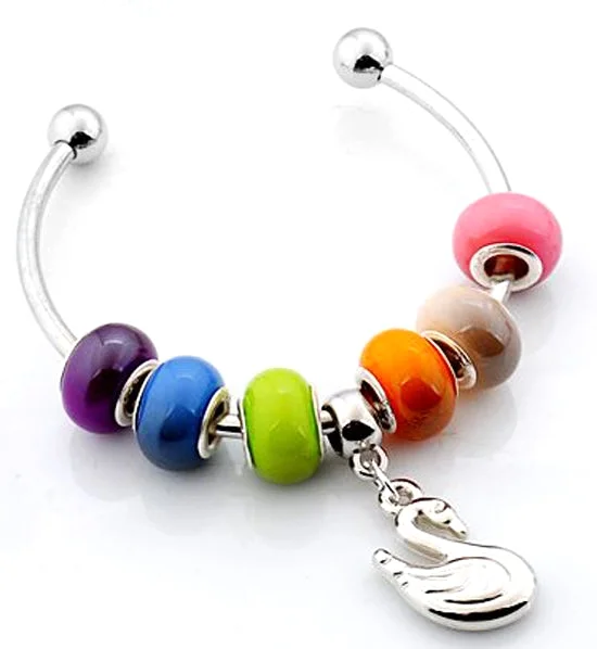Lampwork Glass Silver Plated European Beaded Charm Bracelet