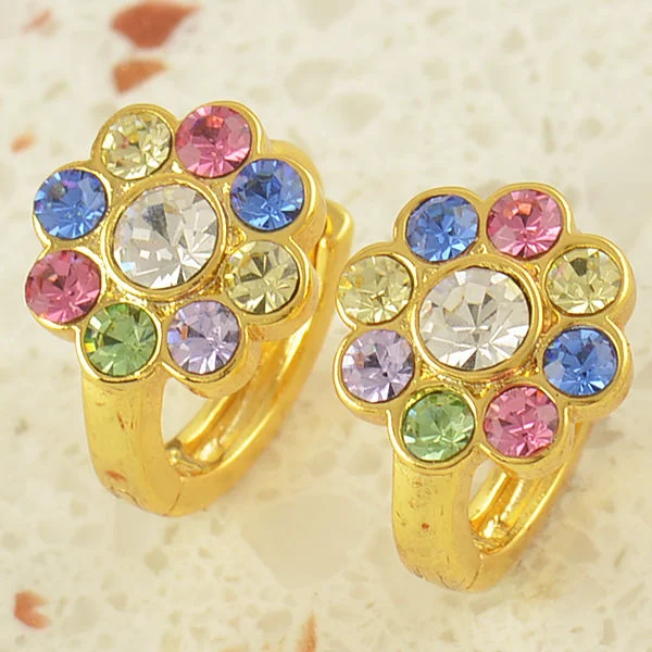 Rainbow 10K Gold Filled Multi Color CZ  Hoop Earrings