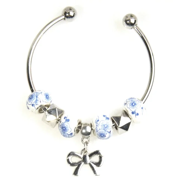 Lampwork Glass Silver Plated European Beaded Charm Bracelet