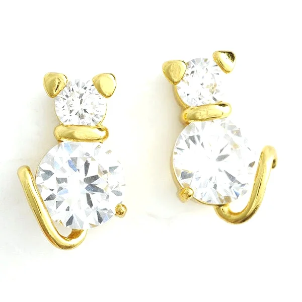 Cat Stud Earrings 10K Gold Filled