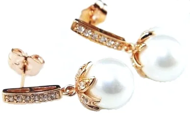14k Rose Gold Pearl Gemstone Stud Earrings