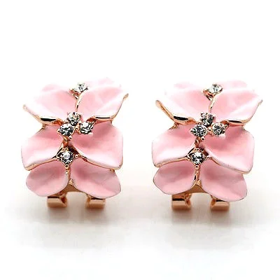 18K Gold Plated Light Pink Flower Crystals Stud Earrings Fashion Jewelry