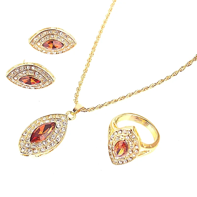 14k Gold Filled Austrian Crystal Necklace Earrings Ring