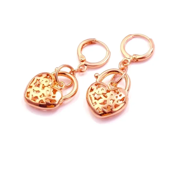 10K Rose Gold Filled Womens Heart Dangle Earrings