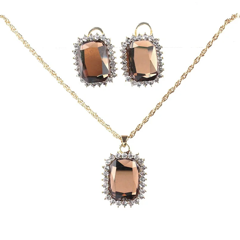 14k Gold Filled Austrian Crystal Champagne Topaz Necklace Earrings Set