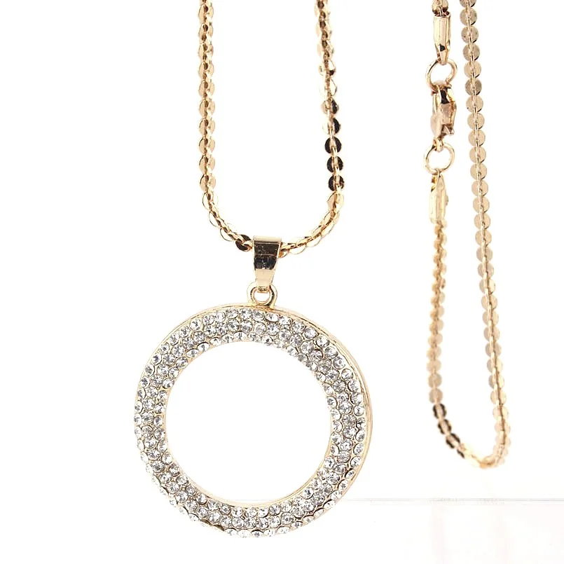 14k Gold Filled Round Clear Austrian Crystal 30"  Chain Necklace