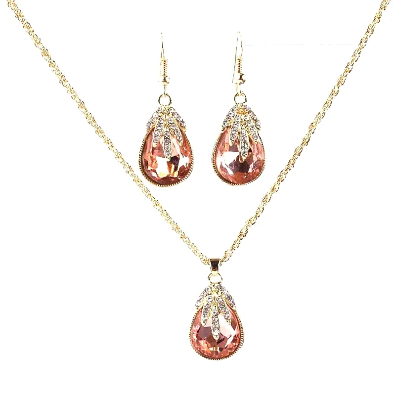 14k Gold Filled Champagne Sapphire Austrian Crystal Necklace Earrings Set