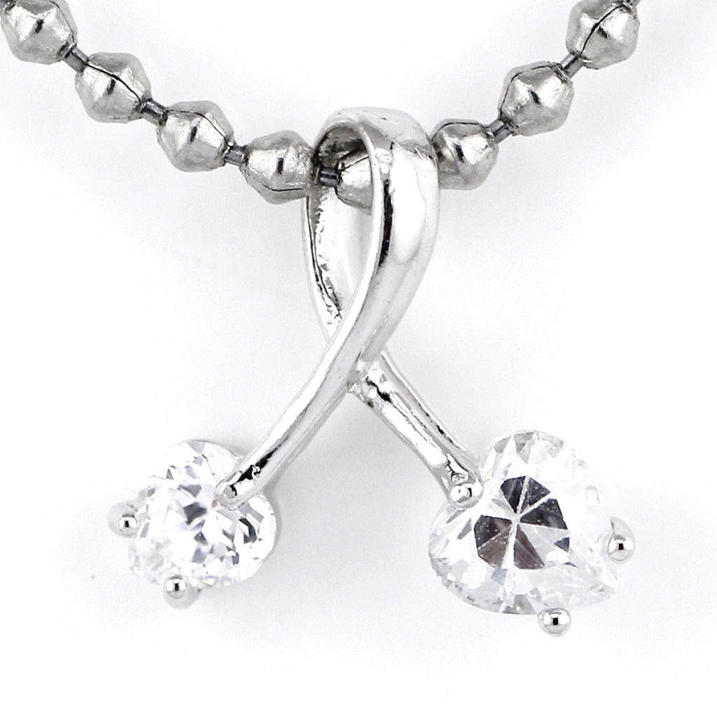 18K White Gold Plated CZ Red Ribbon Necklace 45cm 18"