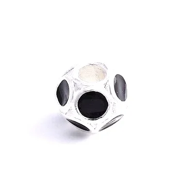 9K White GF Silver Black Enamel Beads Fit Charm