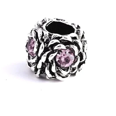 9K White GF Silver Pink Enamel Beads Fit Charm