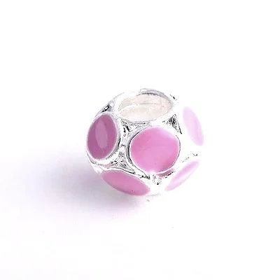 9K White GF Silver Peach Enamel Beads Fit Charm