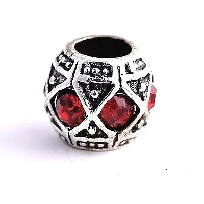 9K White GF Silver Red CZ  Beads Fit Charm