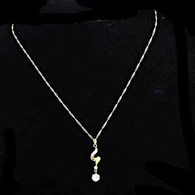 10K Yellow Gold Filled Water Wave Necklace & Clear CZ "S" Pendant