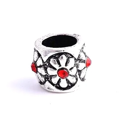 9K White GF Silver Red CZ  Flower Beads Fit Charm
