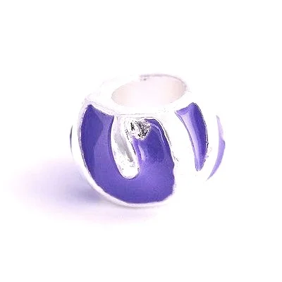 9K White GF Silver Purple Enamel Beads Fit Charm
