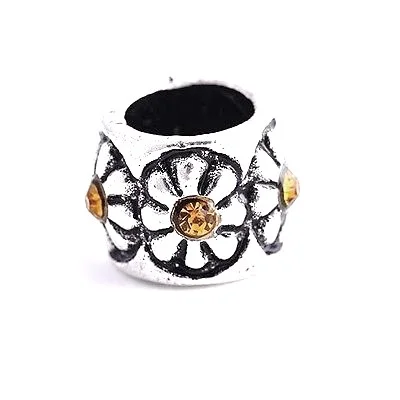 9K White GF Silver Yellow CZ Flower Beads Fit Charm
