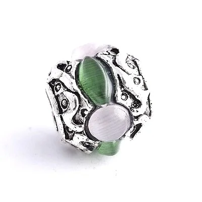 9K White GF Silver Green & Purple Opal Beads Fit Charm