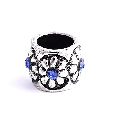 9K White GF Silver Blue CZ  Flower Beads Fit Charm