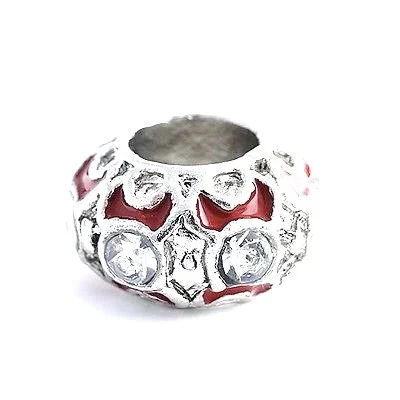  9K White GF Silver Clear&amp; Red CZ Beads Fit Charm&nbsp;  Price $9.99 &nbsp;Item #01329 Details Metal:9K Real Gold Filled/Silver Stone:Cubic Zirconia 2*2 mm Size(Max. Length*Max. Width):13*8 mm 