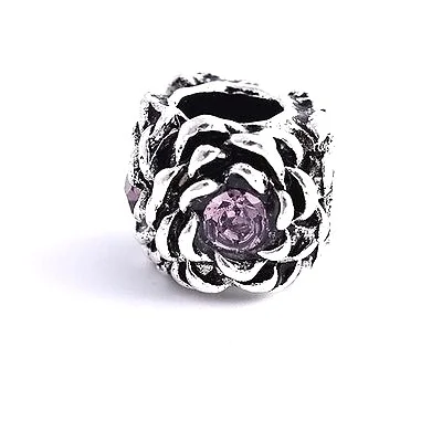 9K White GF Silver Pink CZ  Flower Beads Fit Charm