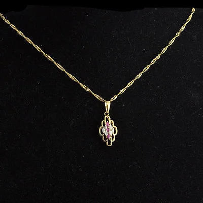 10K Yellow Gold Filled Clear CZ Red Ruby  Pendant