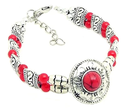 Red Tibetan Silver Heart Bracelet
