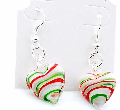 Heart Multicolor Murano Lampwork Art Beaded Earring Dangle