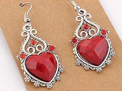 Red Feature Tibetan Silver Crystal Earrings
