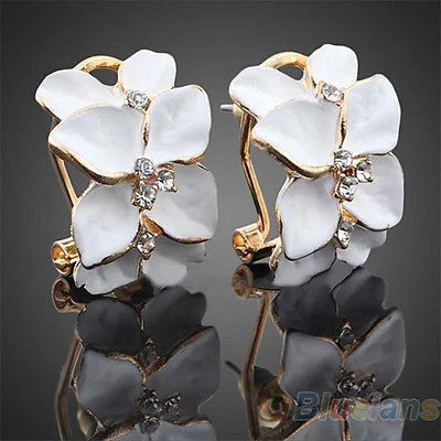 Gardenia Flower Crystal Ear Studs Rhinestone Earrings
