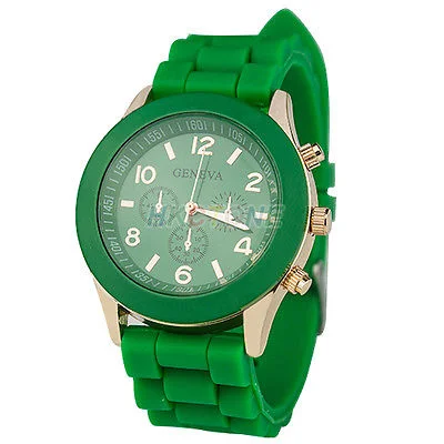 Geneva Silicone Jelly Gel Quartz Analog Sports Wrist Watch Dark Green