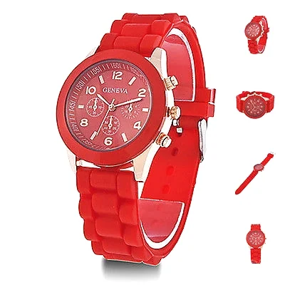 Geneva Silicone Jelly Gel Quartz Analog Sports Wrist Watch Red