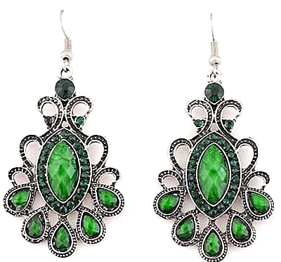Green Tibetan Silver Nice Crystal Earrings