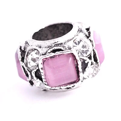 Silver Twinkling Pink Opal Fit European Charm  Beads 9K White GF