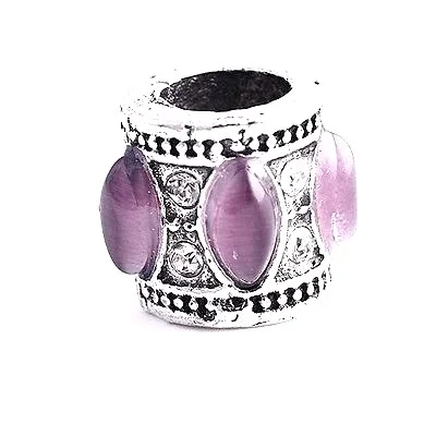 9K White GF Silver Clear CZ &Purple Opal 5pcs Beads Fit Charm