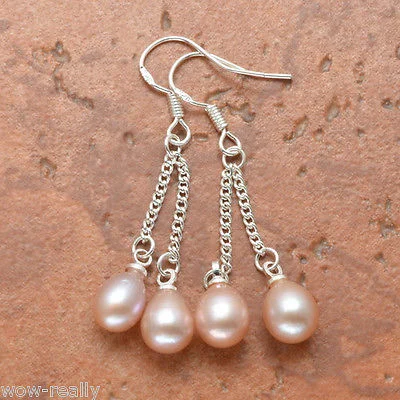Generous Pink Pearl Silver Drop/ Hook Earrings Jewelry