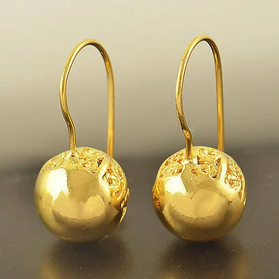10K Yellow Gold Filled Ladies Ball Dangle Earrings