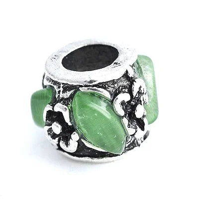 Silver Green Opal Fit European Charm  Beads 9K White